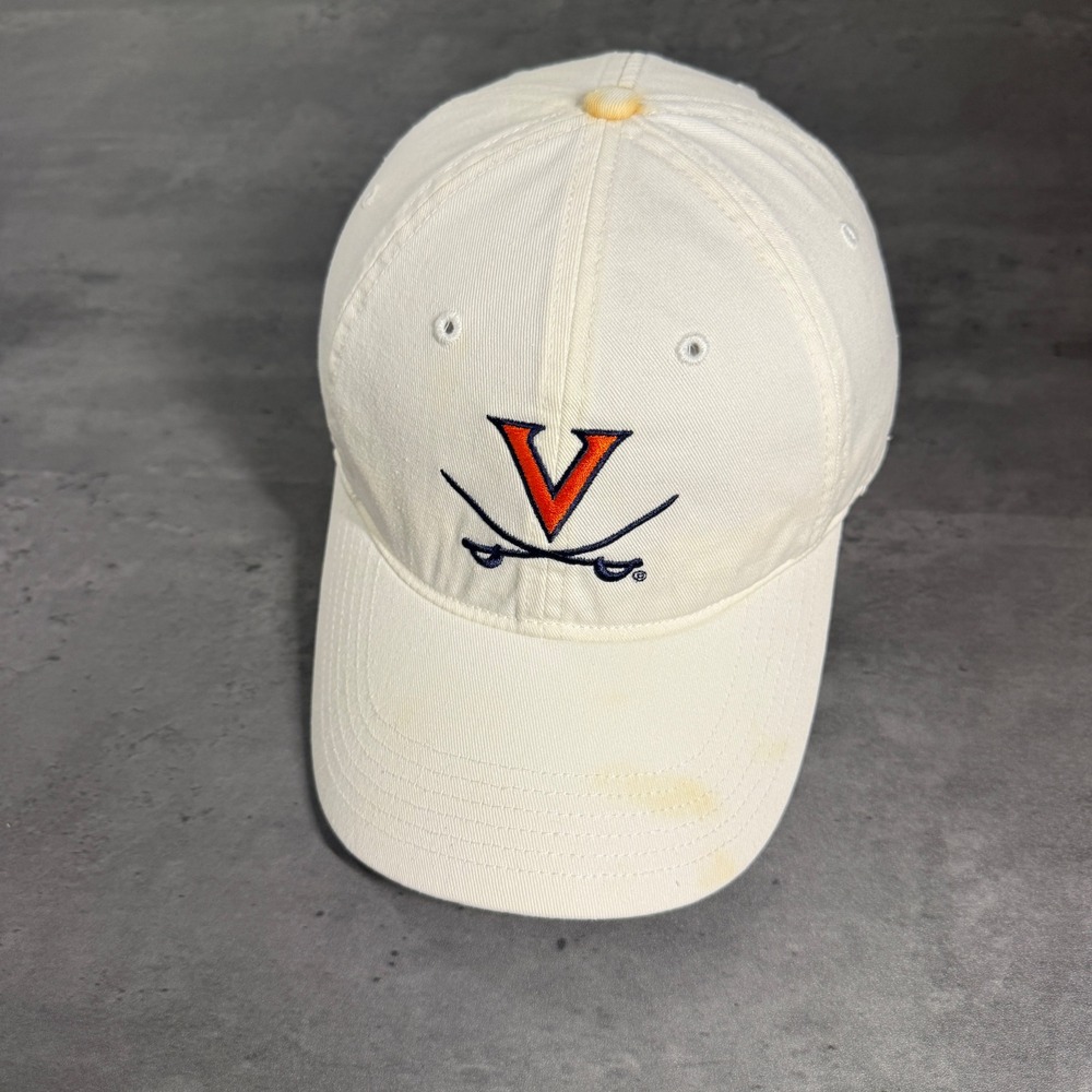 UVA‎ Virginia Cavaliers Hat Mens MD/LG White Cotton Adjustable Dad Baseball Cap